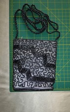 Black Pearls Beads Hand Grey Clutch Evening Hand Bag Purse Silver Prom Wedding