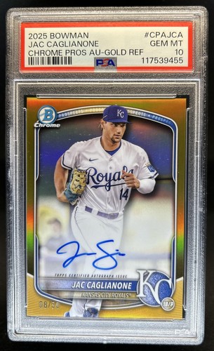 2025 Bowman Jac Caglianone Chrome Prospect Auto Gold Refractor #/50 PSA 10