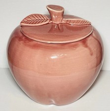 Esmond USA MSM Vintage Ceramic Apple shaped Cookie Jar Dark Pink 8" tall.