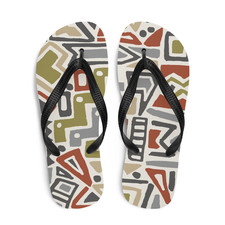 Modern Geo Print Flip-Flops Olive Tan Rust Geometric Pattern Women's Casual Shoe