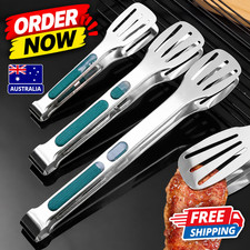 3 Stainless Steel Food Tongs Kitchen Cooking Serving BBQ Grill Salad Bread Tongs
