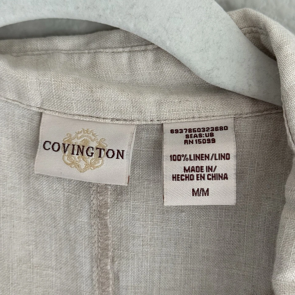 Vintage Covington Linen Shirt Womens Medium Beige Button Up Sustainable Neutral - Image 3 of 4