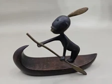 Rare Sm Hagenauer Bronze & Wood Sculpture Wien Vienna Austria Indian in a Canoe