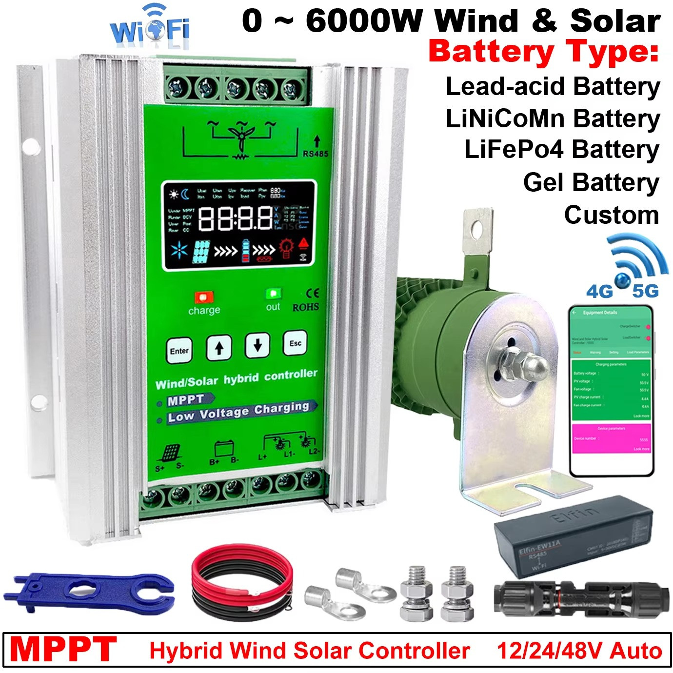 6KW MPPT Charge Controller 12V 24V 48V AUTO Wind & Solar Hyb