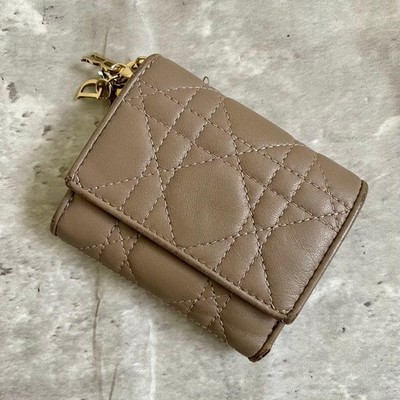 Christian DIOR Lady Dior Lotus Wallet Cannage Compact Tri-fold
