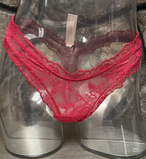 Victoria's Secret Rose Lace High Leg THONG Panty Sz M RED LACQUER NWT 18.95