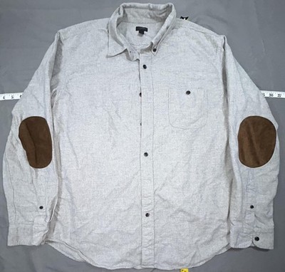 J.Crew Shirt Mens XL Gray Flannel Cotton Long Sleeve Button Up Elbow Patch