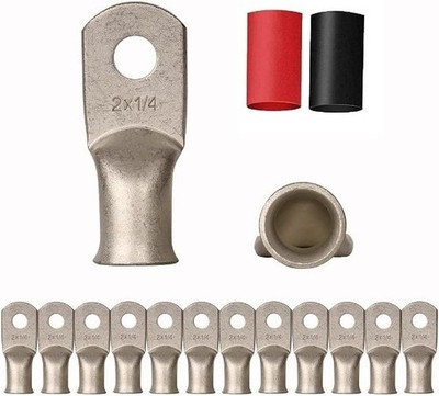 2 AWG 2x1/4 Inch Tinned Copper Ring Terminal Connectors, Ba Size: 2AWGx1/4Ring