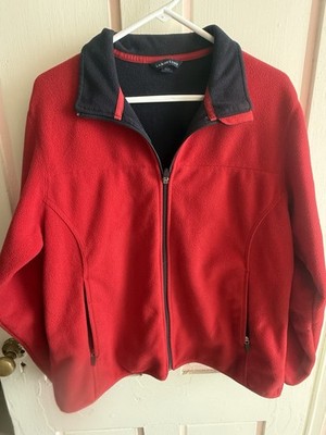 Lands' End LG Women's Red Black Collar Fleece Jacket Full Zip   Any Weather 