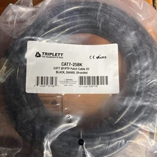 CAT7 SF/FTPatch Cable Copper Gold Plated Shielded Ethernet Cord 25’ , 26AWG