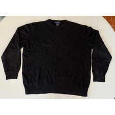 Hathaway Platinum 100 Cashmere V Neck Textured Sweater Italy Mens XL Black