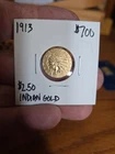 2.5 Indian Head Gold Coin 1913 AU/BU