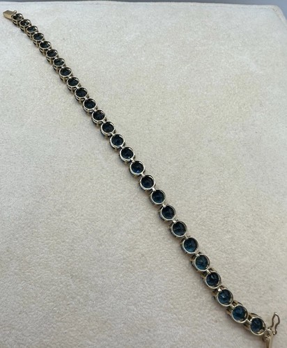 Beautiful 14K Solid Yellow Gold Blue CZ Tennis Bracelet 7.25"in 11g Minty!:) - Picture 9 of 13