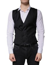 Dolce & Gabbana Black Wool Formal Dress Men Waistcoat Men's Vest