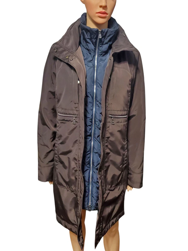 Abrigo básico de invierno marrón con cremallera cuello alto manga larga postal para mujer talla 4 Foto 4 de 4