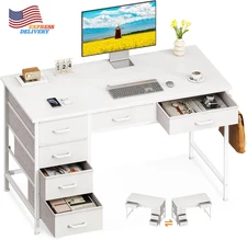 Computer Desk with 6 Drawers 40 Inch Small Desk with Storage Reversible Desk w