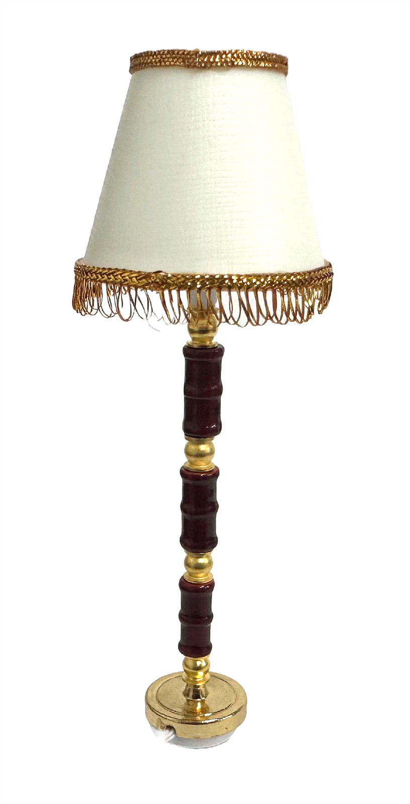 Dolls House Standard Lamp Gold Fringed White Shade 12V Electric Floor Light 1:12