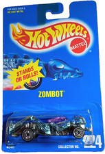 Hot Wheels Blue Card #224 ZOMBOT Dark Chrome w/ Purple Gun New