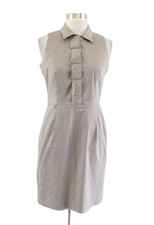Ann Taylor Taupe Tan Ruffle Collared Sleeveless Sheath Dress Size 2P Career