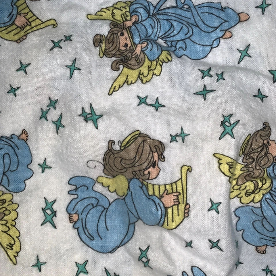 Ткань Precious Moments белая с синей фланелью Angel Spectrix винтажная 90-е BTY 36 x 42 дюйма - Изображение 3 из 4