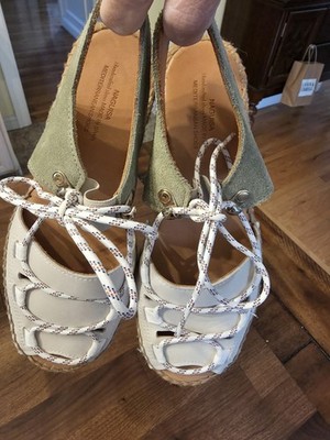 Naguisa 2'' Platform Espadrille Sandals Olive Suede, Ecru Leather, Made In Spain!