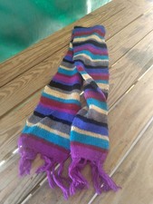 Girls Multicolor Striped Knit Scarf with Fringe Accent