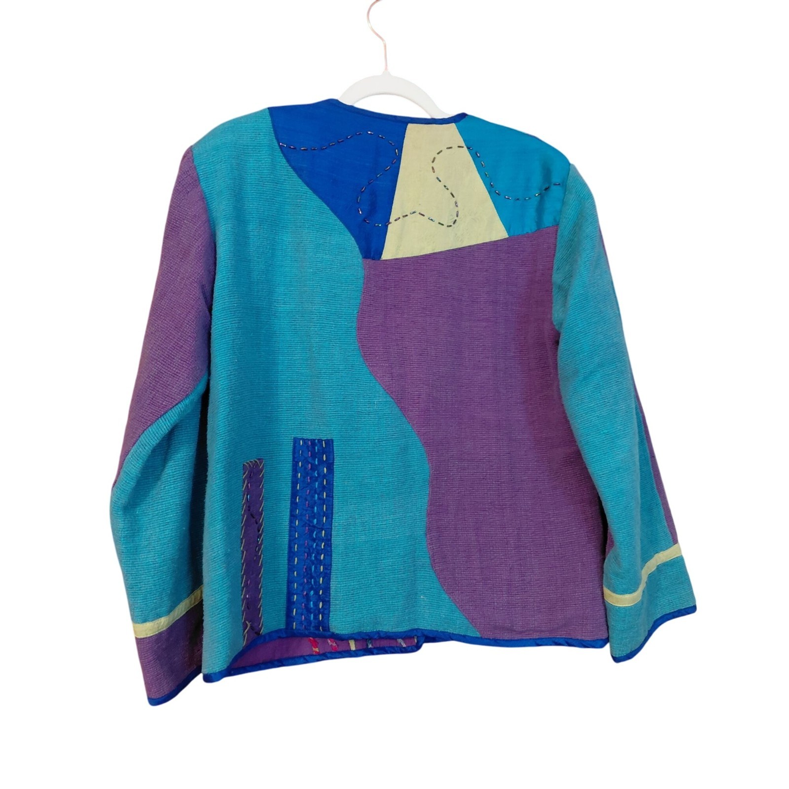 Patchwork jacket reversible blue green pink purpl… - image 2