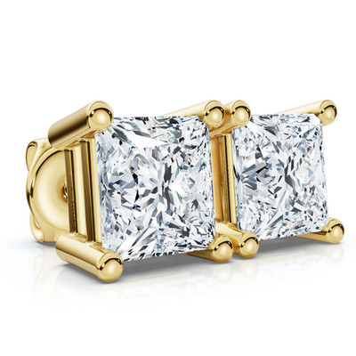 .66Ct Square Princess Cut Natural Diamond Stud Earrings In 14K Gold