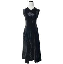 90s black sleeveless midi length fit and flare dress . fits small