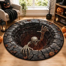 Halloween Quilted Rug, Skeleton Pit Round Rug, Spooky Floor Decor, Haunted House