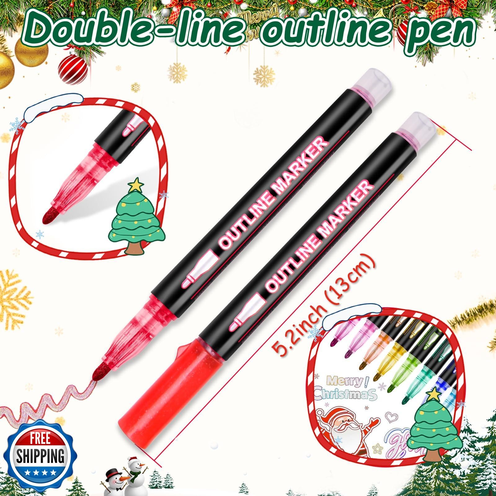 60 Colors Outline Markers, Stocking Stuffers Double Line Glitter 