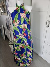 VTG Hilo Hattie Hawaiian Sarong Wrap Dress One Size Pareau Beach Coverup Blue