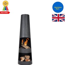 Contemporary Round Chiminea - Durable Patio Heater with Log Storage & Cover