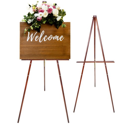 63" Wooden Tripod Artist Display Easel with Tray, A-Frame Adjustable Easel St...