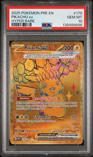 2025 POKEMON PRE EN-PRISMATIC EVOLUTIONS HYPER RARE #179 PIKACHU EX PSA 10