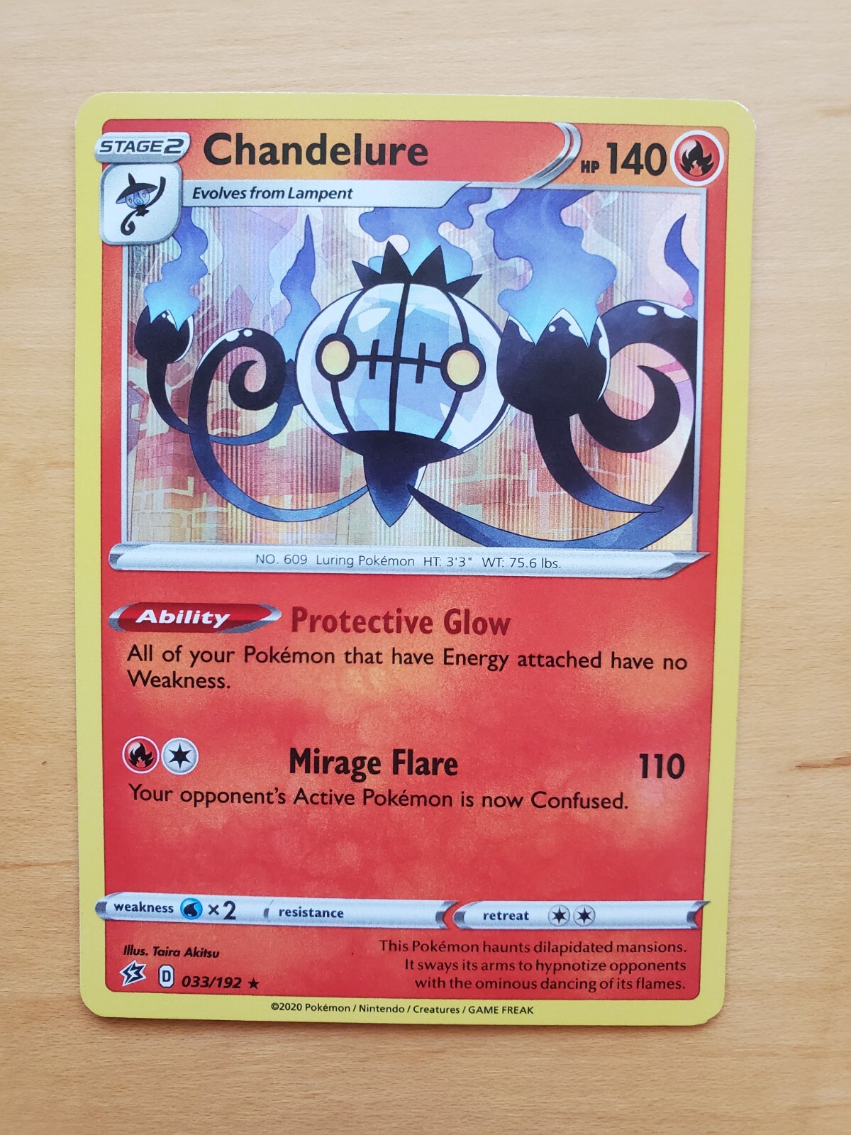 Pokemon Sworld & Shield Chandelure 33/192 Holo Rare Card Rebel Clash LP