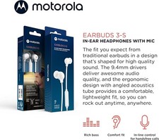 Motorola Earbuds 3-S Wired Earbuds with Microphone, jack 3.5mm white new,sealed