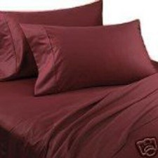 Queen Mehroon Solid 4 Pc Bed Sheet Set 1000 Thread Count 100 Egyptian Cotton