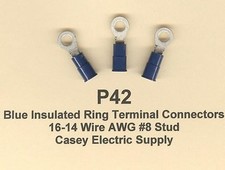 100 Blue Insulated RING Terminal Connectors 16-14 Wire AWG 8 Stud MOLEX