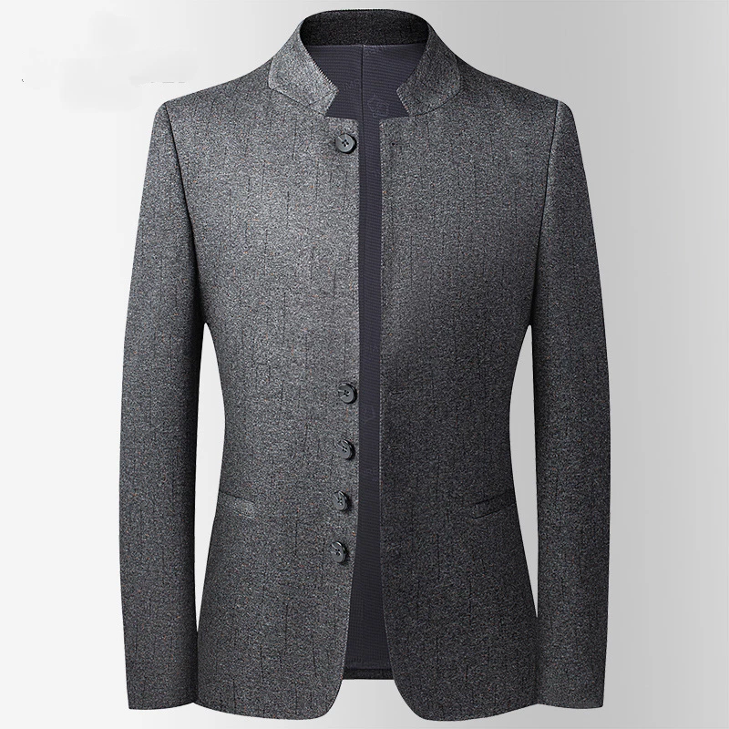 Mens Slim Stretch Business Suit Jacket Formal Top New Stand Collar Casual Blazer