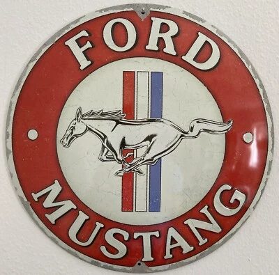Ford Mustang Logo Blechschild 35 cm rund & gewölbt & geprägt - Bild 1 von 2