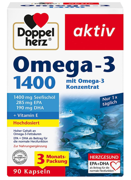 ✅ Doppelherz Omega-3 1400,Hochdosiertes Omega-3-Konzentrat Vitamin E 90 Kapseln✅-image