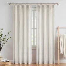 Pleated Semi Sheer Curtain Textured Linen Blended Light Filtering Window Curtain