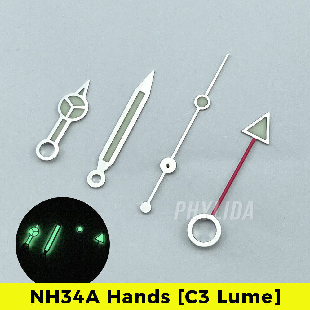 Green luminous Silver green Watch GMT hands fit NH34 Mingzhu DG3804