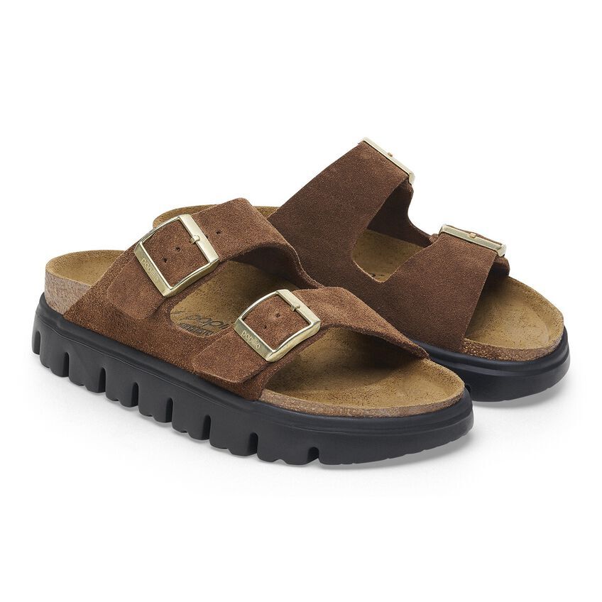 NIB Birkenstock Papillio Arizona Platform Suede Slide in Dark Tea/Black 1028389 image 2