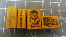 Used teacher Rubber Stamp Lot 3p Please Return Not a sentence See Me Much Better