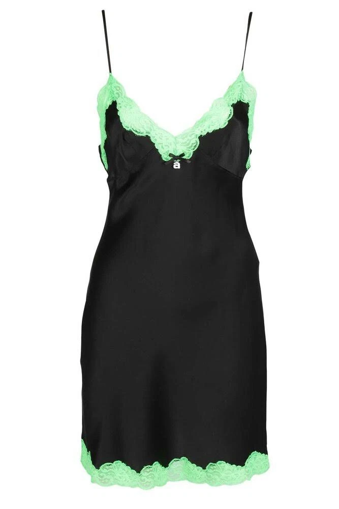 Mini Abito Alexander Wang Finitura in Pizzo Collo a V Seta Slip Satinato 2