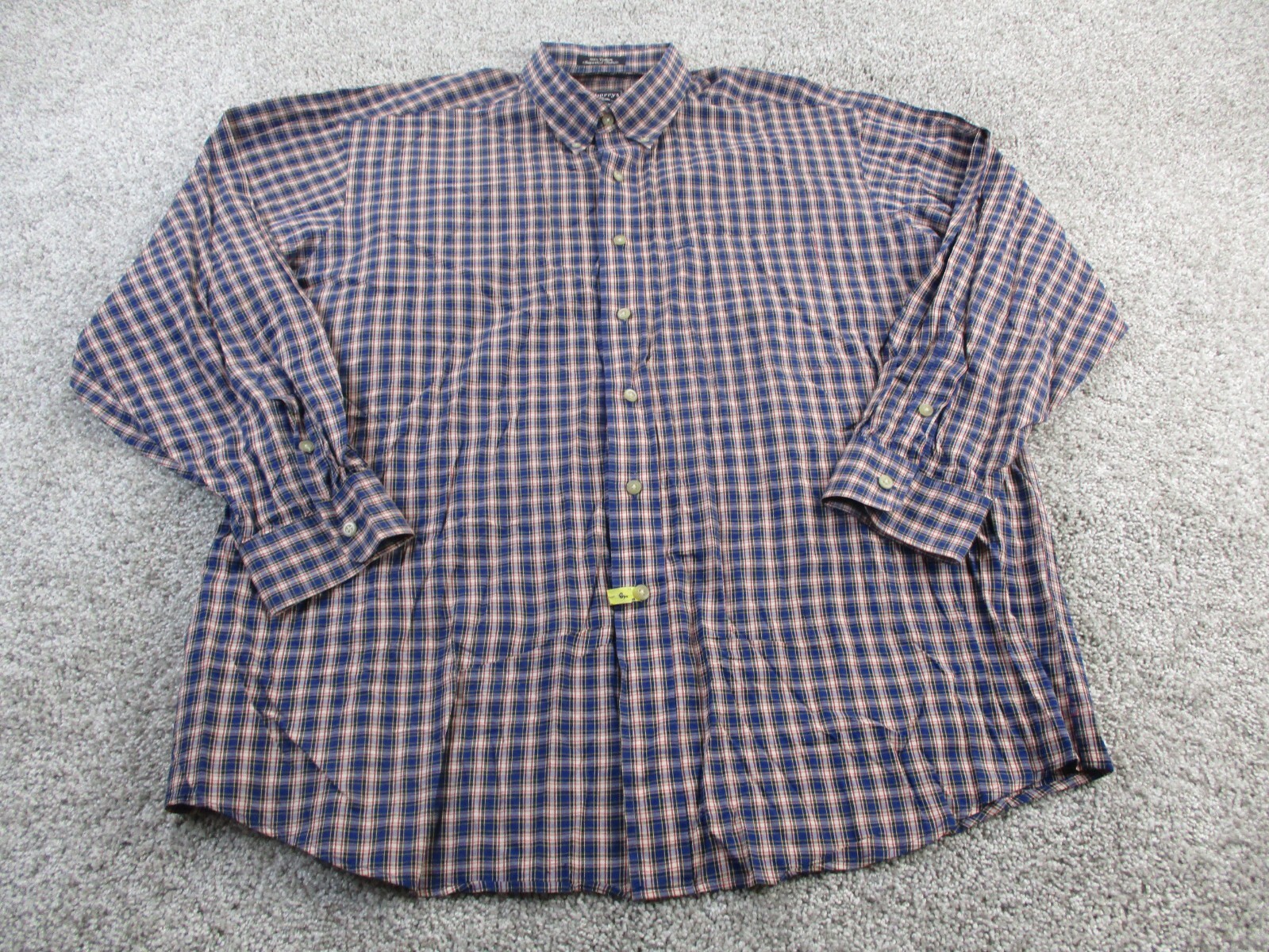 Burberry Button Down Shirt Mens Extra Large Plaid Check Blue Red White Made USA-image