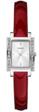 Guess Red Leather Strap Gem-Set Bezel 25mm Women's rectangular Watch W0888L4