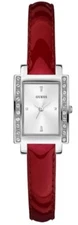 Guess Red Leather Strap Gem-Set Bezel 25mm Women's rectangular Watch W0888L4
